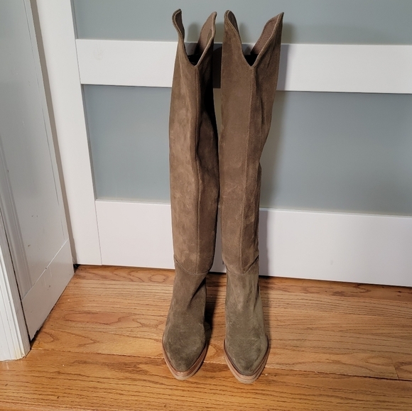 Free People Banks Over The Knee Boots Slouch Suede Green Size 38 - Picture 7 of 17